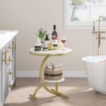 End Table, 2-Tier Round Faux Marble Sofa Side Table - Image 4