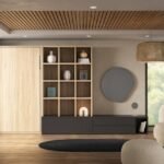 Folding bed with TV table and bookcase