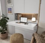 Living room with double vertical folding bunk bed and integrated sofa