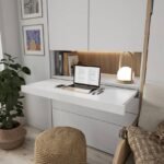 Living room with double vertical folding bunk bed and integrated sofa