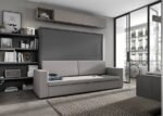 Living room with horizontal folding bed with sofa and storage box