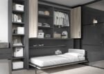 Horizontal folding bed with 4-door wardrobe and desk