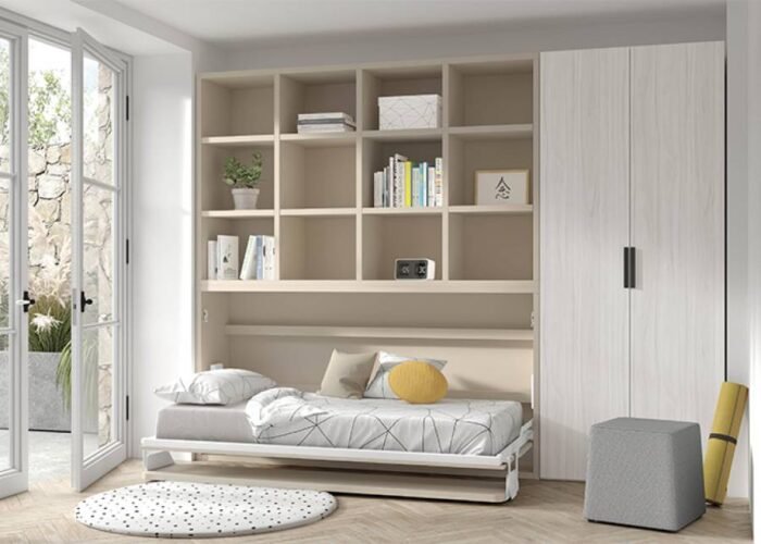 Room with wardrobe and horizontal folding bed with integrated table - Image 2