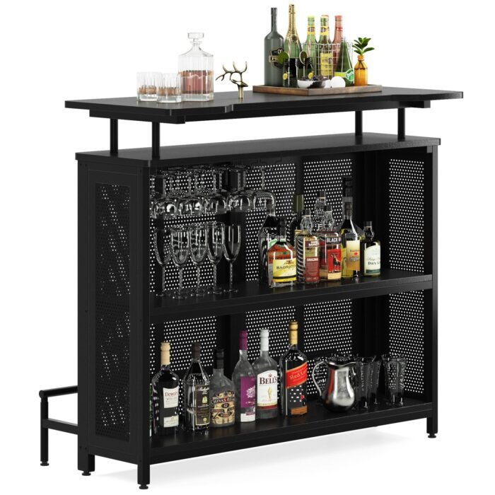 Bar Unit, 3 Tier Liquor Home Bar Table with Stemware Racks - Image 1