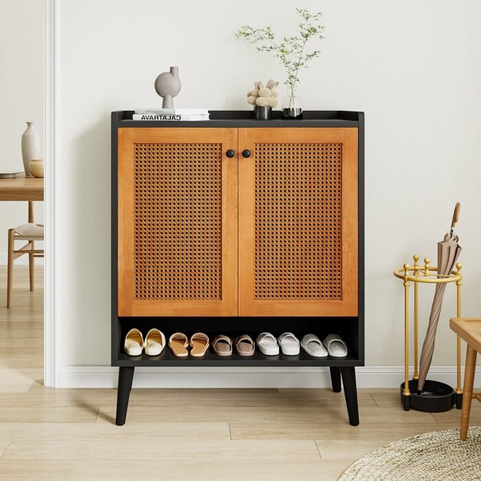 Shoe Cabinet, Natural Handmade Rattan Shoe Rack Organizer - Image 6
