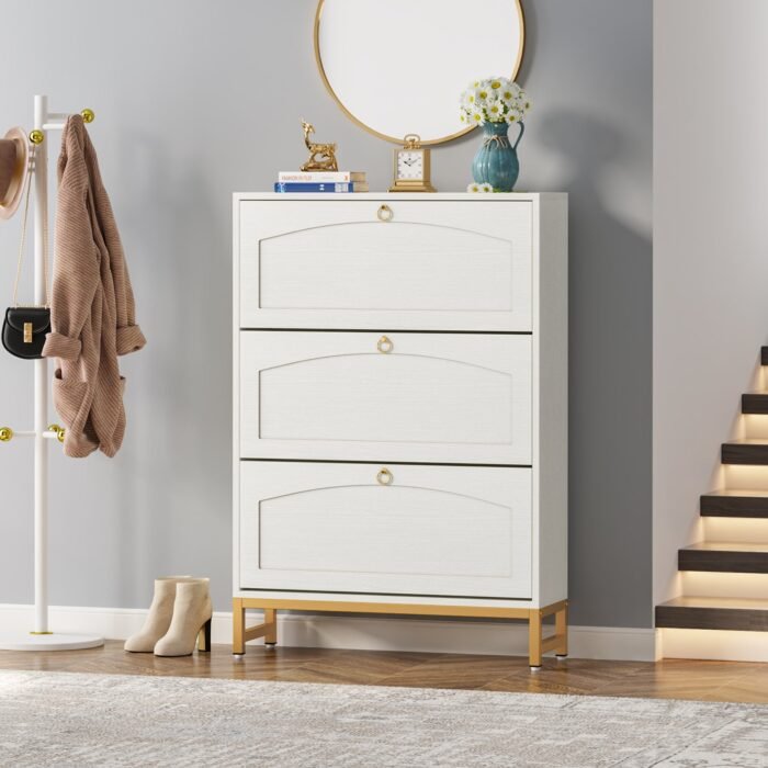 Shoe Cabinet, Freestanding Shoe Storage Organizer with 3 Flip Drawers - Image 6