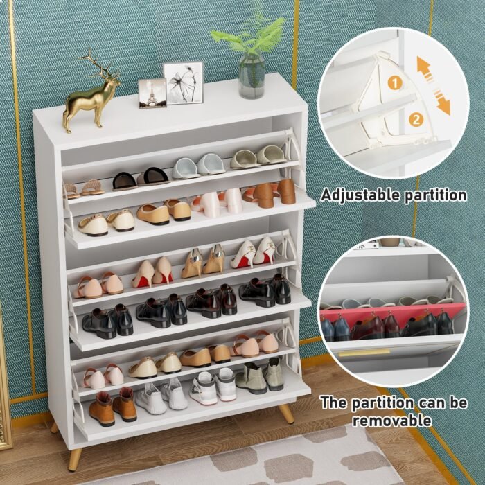 Shoe Cabinet, 3 Flip Drawer Modern Shoe Storage Rack Organizer - Image 7