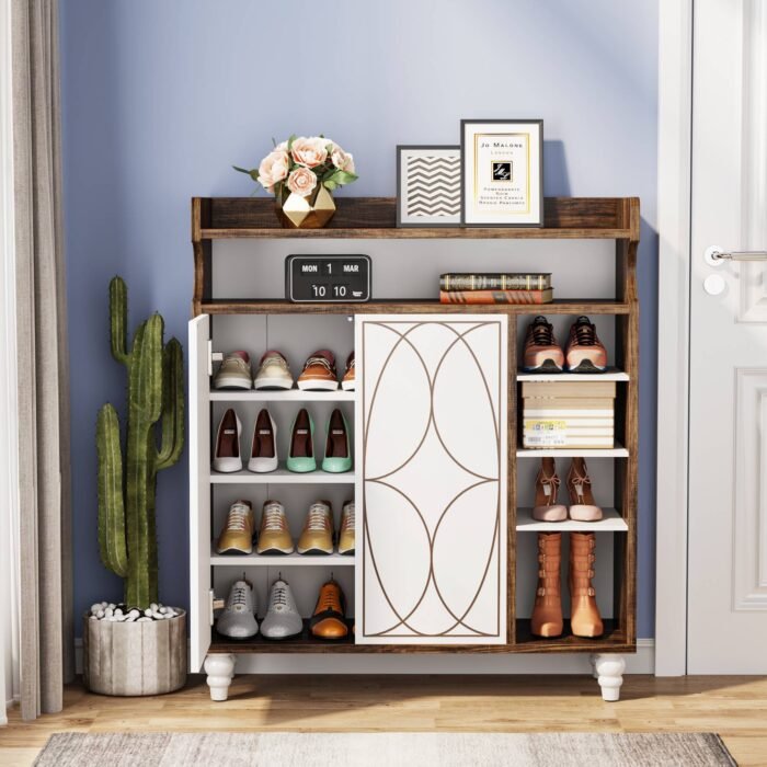 Shoe Cabinet, Shoe Organizer with Doors & Adjustable Shelves - Image 4