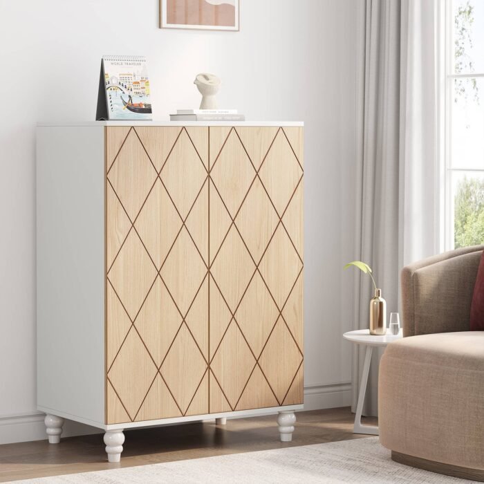 Shoe Cabinet, 2-Door Shoe Organizer Cabinets with Solid Wood Legs - Image 5
