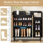 Shoe Cabinet, Rattan Shoe Storage Organizer with Doors & Open Shelves - Image 7