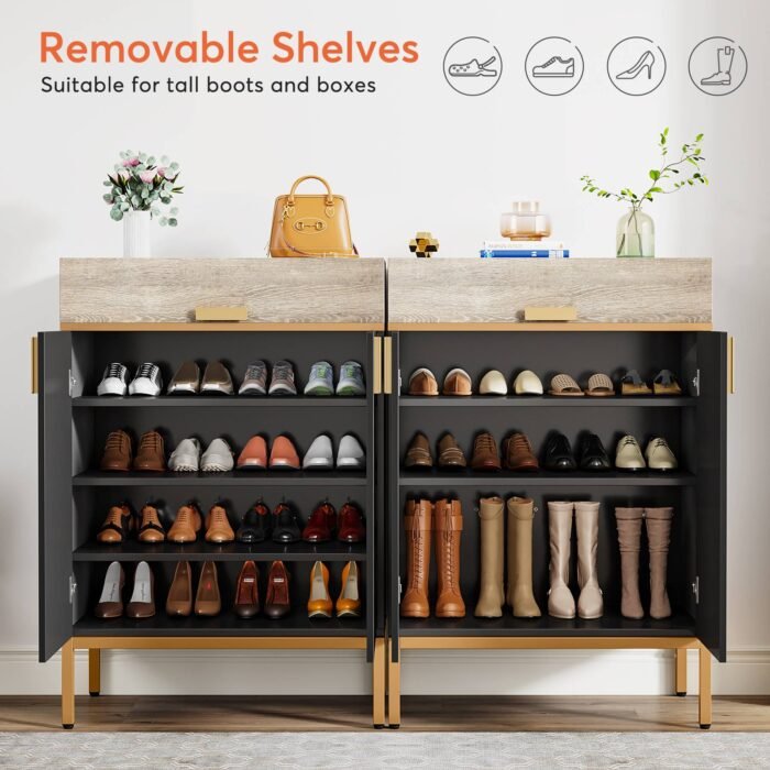 Shoe Cabinet, 4-Tier Shoe Rack Storage Organizer with Drawers - Image 8