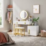 Vanity, Makeup Dressing Table with 3-Color Touch Screen Lighted Mirror - Image 5