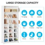 Shoe Cabinet, Freestanding Shoe Rack with Side Hooks - Image 7