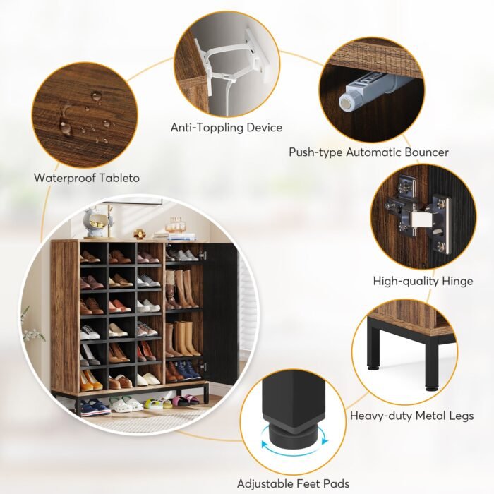 Shoe Cabinet, 6-Tier Shoe Rack with Doors & 23 Cubbies - Image 7
