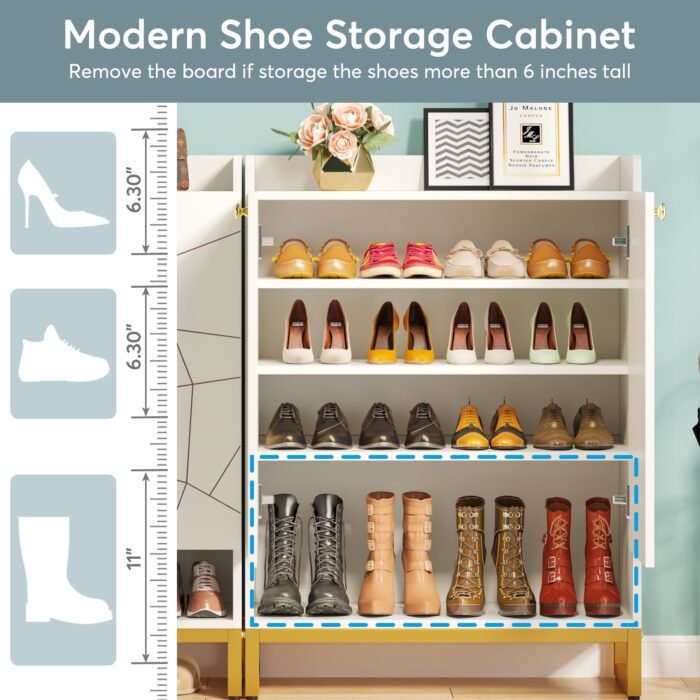 Shoe Cabinet, 6-Tiers Shoe Storage Organizer with Doors - Image 8