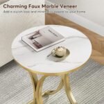 End Table, Round Sofa Side Table Coffee Table with Gold Metal Frame - Image 6