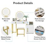 Vanity, Makeup Dressing Table with 3-Color Touch Screen Lighted Mirror - Image 7