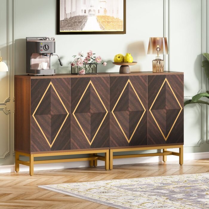 Sideboard Buffet Set of 2, Accent Console Cabinet with Adjustable Shelf - Image 4