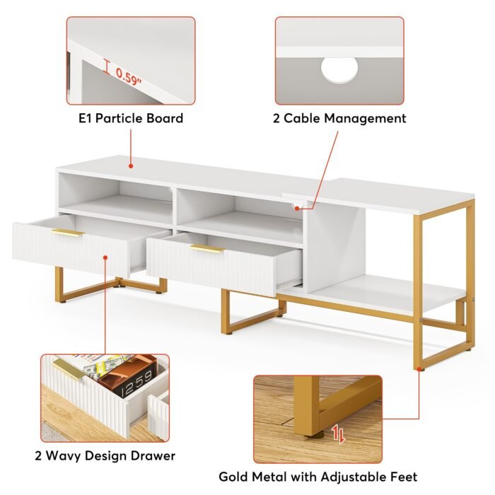 TV Stand, 63? Media Console with 2 Drawers and Shelves - Image 8
