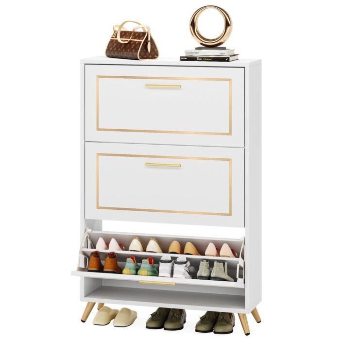 Shoe Cabinet, 3 Flip Drawer Modern Shoe Storage Rack Organizer - Image 1