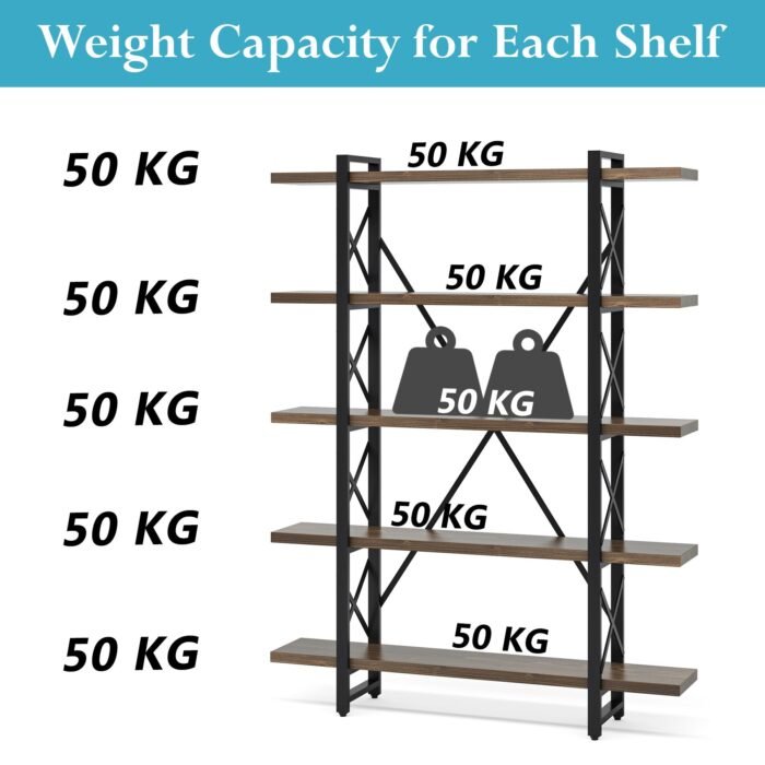 Bookshelf, 72? Solid Wood Bookcase 5-Shelf Display Rack - Image 8
