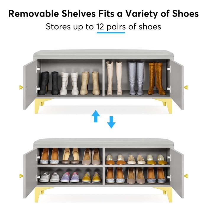 Shoe Bench, Modern Shoe Rack Bench Organizer with Cabinet - Image 6