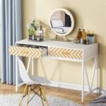 Computer Desk, Modern Writing Table Vanity Desk with Drawers - Image 5