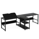 Two Person Desk, 94.5?Computer Desk with Shelves and Tiltable Tabletop - Image 11