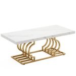Coffee Table, 47? Faux Marble Cocktail Table with Geometric Frame - Image 2