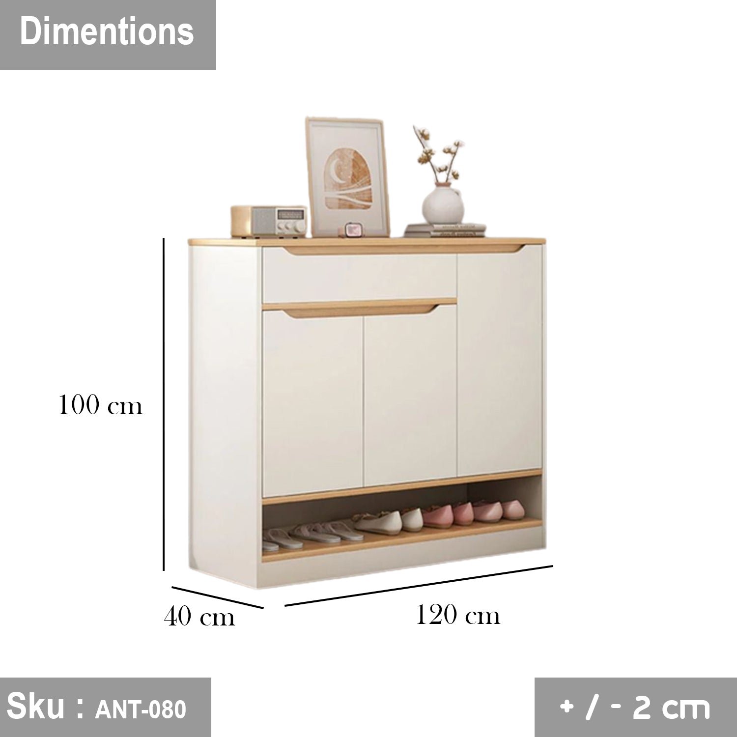 ANT-080 High quality MDF wooden shoe rack 120cmX40cm - Image 3