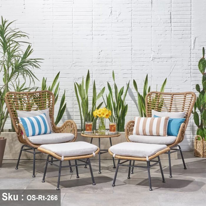 Migo rattan set, 2 chairs and a pouf table - Image 1