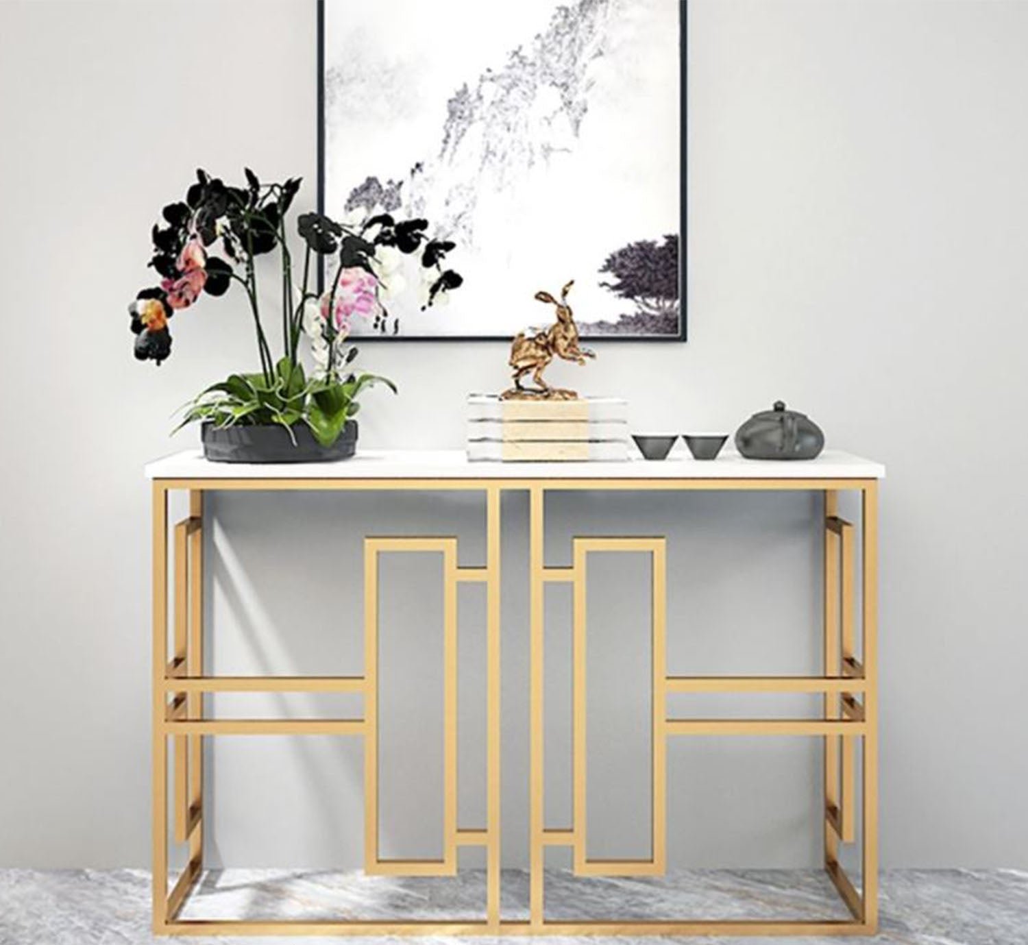 Iron console, electrostatic paint and marble - Image 1