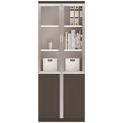 DarkTimberXanthe2DoorBookcase.jpg Coffee & Silver Carson 4 Door Bookcase - Image 1