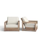 Donnie Acacia Outdoor Armless Lounge Chair with Cushion (Set of 2)