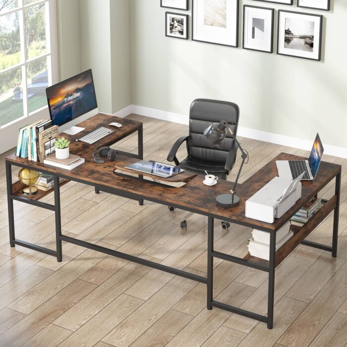 U-Shaped Desk with Bookshelf and Tiltable Drawing Board - Image 1