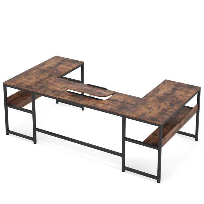 U-Shaped Desk with Bookshelf and Tiltable Drawing Board - Image 2
