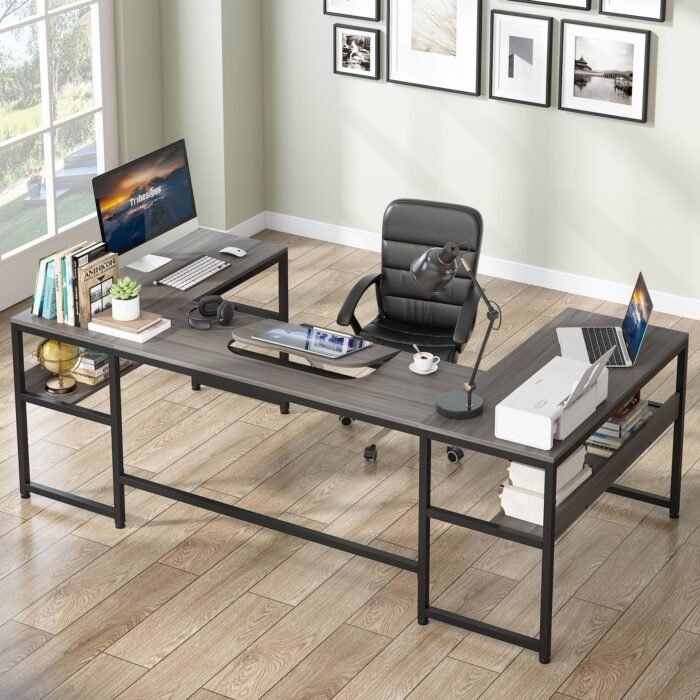 U-Shaped Desk with Bookshelf and Tiltable Drawing Board - Image 8