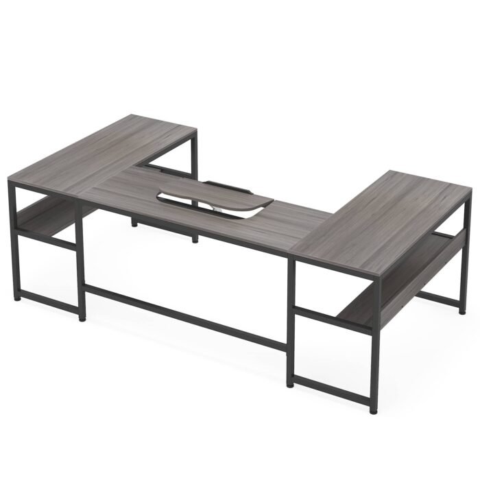 U-Shaped Desk with Bookshelf and Tiltable Drawing Board - Image 9