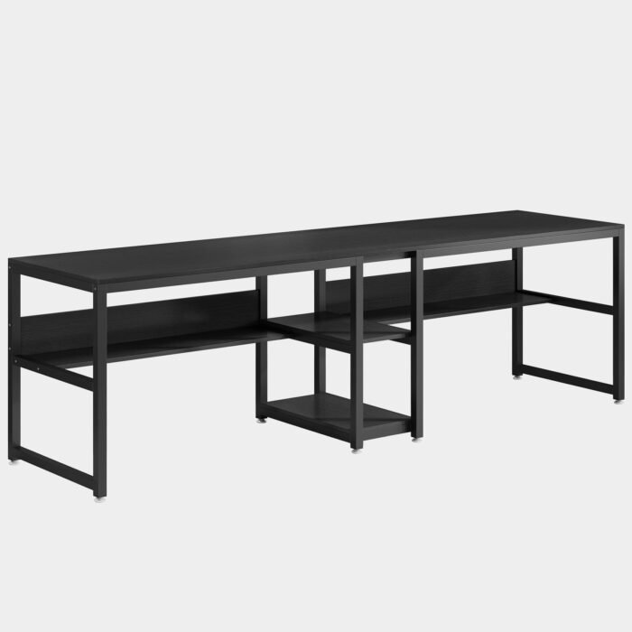 Two Person Desk, Computer Desk Double Workstation with Shelves - Image 4