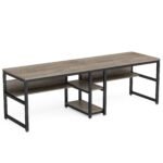 Two Person Desk, Computer Desk Double Workstation with Shelves - Image 13