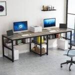 Two Person Desk, Computer Desk Double Workstation with Shelves - Image 12