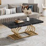 Coffee Table, 47? Faux Marble Cocktail Table with Geometric Frame - Image 9