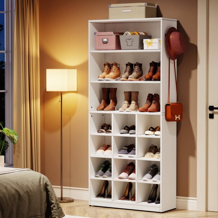 Shoe Cabinet, Freestanding Shoe Rack with Side Hooks - Image 4