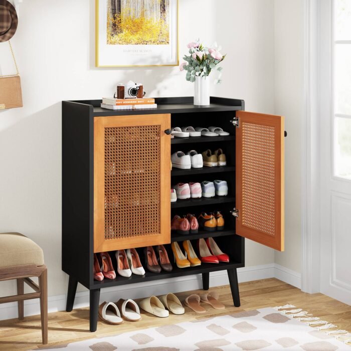 Shoe Cabinet, Natural Handmade Rattan Shoe Rack Organizer - Image 1