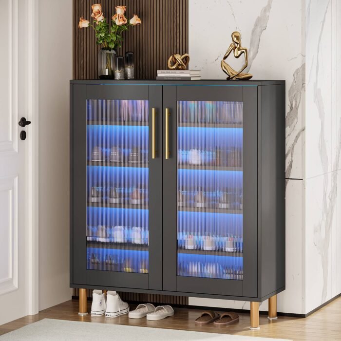 Shoe Cabinet, 5-Tier Shoe Organizer with LED Light & Acrylic Doors - Image 9