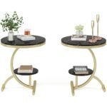 End Table, 2-Tier Round Faux Marble Sofa Side Table - Image 10