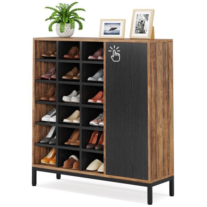 Shoe Cabinet, 6-Tier Shoe Rack with Doors & 23 Cubbies - Image 1