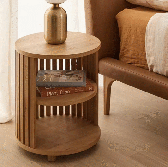 Henley Round Wooden Bedside Table - Image 3