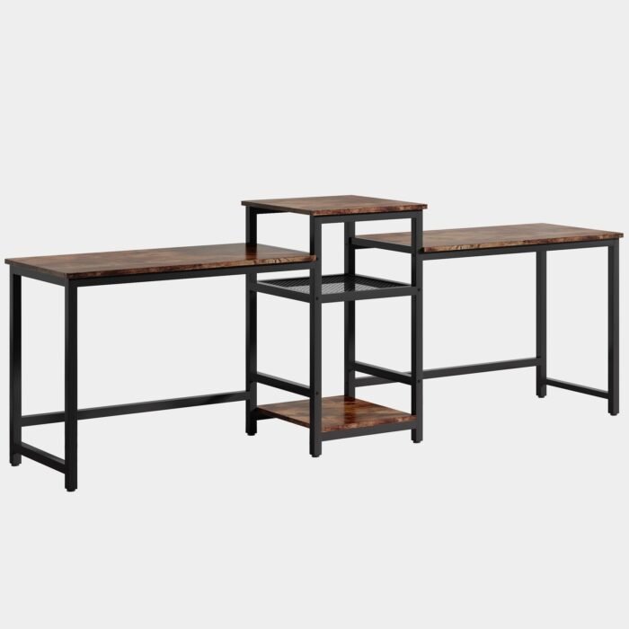 Two Person Desk, 96.9? Double Computer Desk with Storage Shelves - Image 2