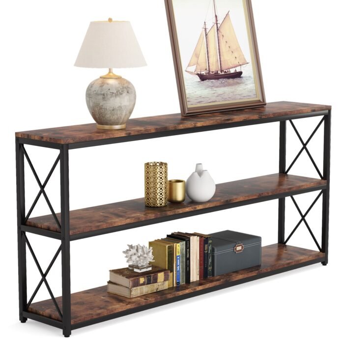 Console Sofa Table with Open Shelf, Industrial TV Stand - Image 1